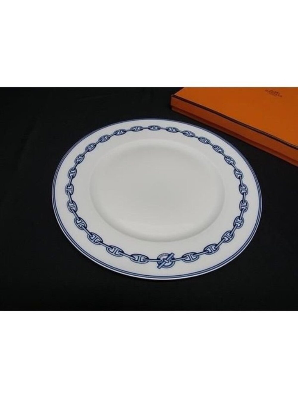 Hermes Chaine D'Ancre Dish Plate Tableware White Blue